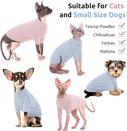 ASENKU Cat Sweater Soft Warm Puppy Clothes Knitwear for Kittens & Small Dogs, Thick Knitted Sweater for Sphynx Hairless Cats Teacup Chihuahua and Extra Small Dogs (Pink, S)
