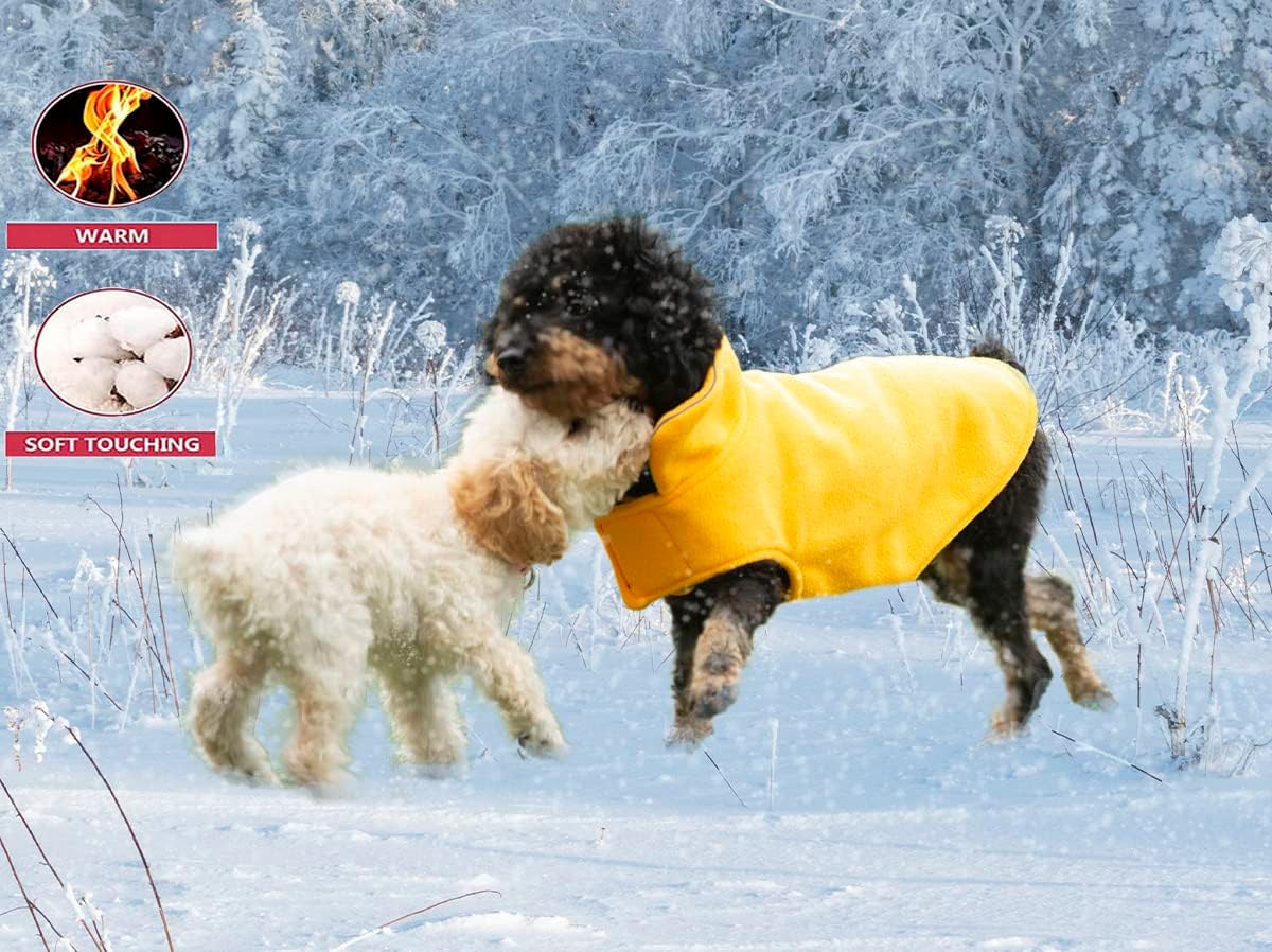 Fleece Dog Coat Pet Jacket Reflective for Cold Weather for Extra Large to Small Pets(Yellow,S)