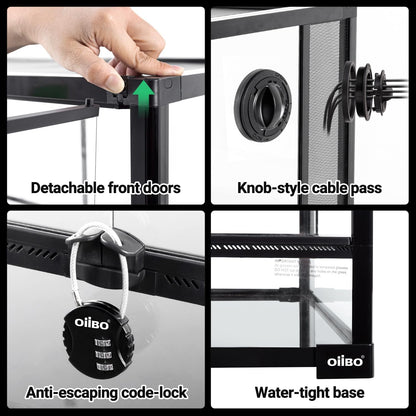 OIIBO Glass Reptile Terrarium, 32"x16"x16" Bearded Dragon Tank with One-Hand Opening Front Doors, Top and Front Ventilation, Reptile Lounge Habitat for Bearded Dragon Ball Python Snake Gecko