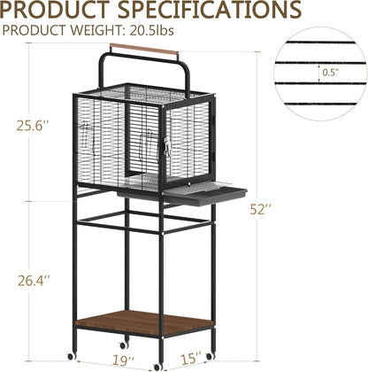 Bird Wrought Iron Cage, Home Style Detachable Travel Birdcage for Small and Medium Birds Parrots Lovebird Conures Cockatiel,Black,52-Inch