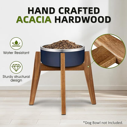 Solid Acacia Hardwood Elevated Dog Bowl Stand, Raised Feeder for Medium & Large Dogs, Fits up to 9″ Bowls, Improves Posture and Reduces Neck Strain, Stand Only