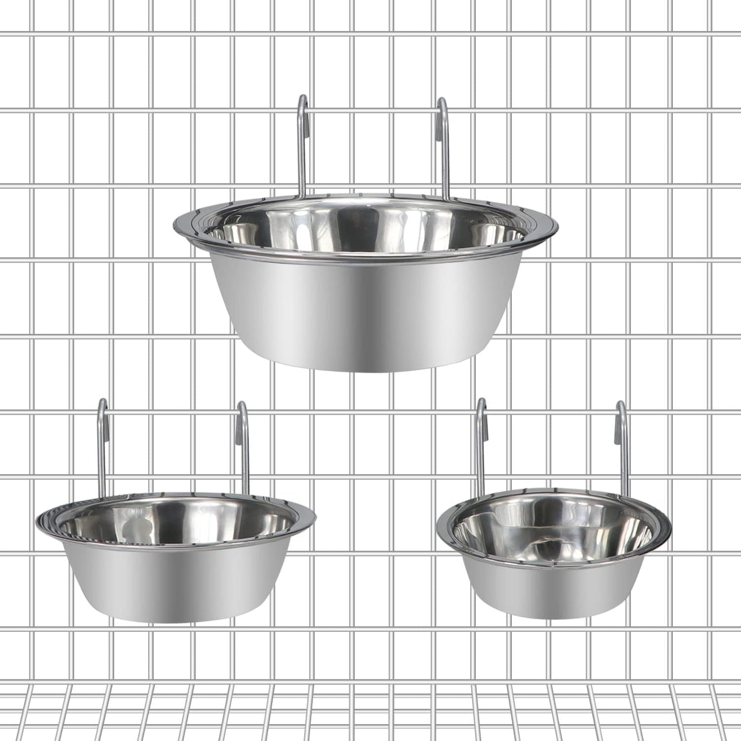 Wontee Pet Bowl Stainless Steel Hanging Food Water Bowls Bird Cage Feeder for Birds, Parrots, Small Sized Dogs and Cats (S+M+L)