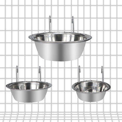 Wontee Pet Bowl Stainless Steel Hanging Food Water Bowls Bird Cage Feeder for Birds, Parrots, Small Sized Dogs and Cats (S+M+L)
