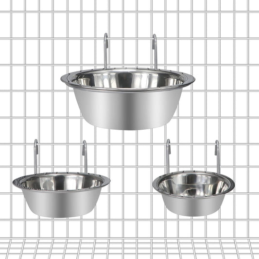 Wontee Pet Bowl Stainless Steel Hanging Food Water Bowls Bird Cage Feeder for Birds, Parrots, Small Sized Dogs and Cats (S+M+L)