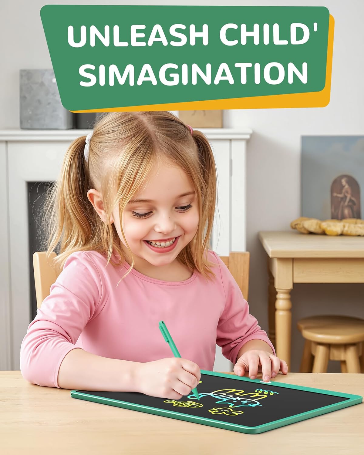 KOKODI LCD Writing Tablet, 16 Inch Colorful Toddler Doodle Board Drawing Tablet, Erasable Reusable Electronic Drawing Pads, Educational and Learning Toy for 3-6 Years Old Boy and Girls(Green)