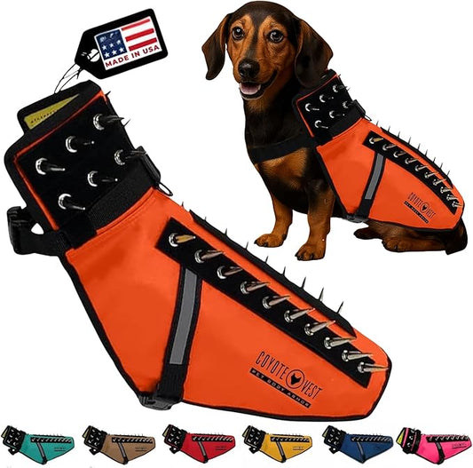 CoyoteVest Dog Harness Protection Vest, Reflective Dog Accessories with Spikes to Shield Your Pet from Raptor and Animal Attacks, Proudly Made in America (Small, Fluorescent Orange)
