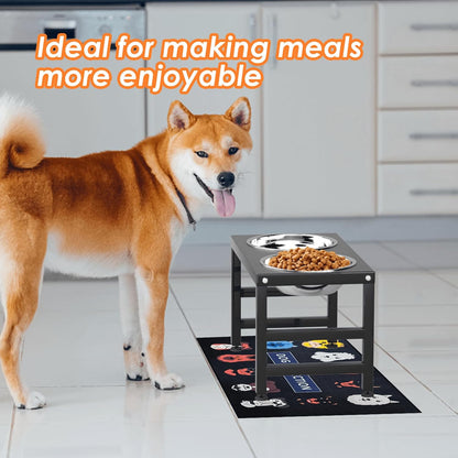 Metal Raised Dog Bowl, 10" Tall Elevate Dog Feeder Stand with 2 Stainless Steel 42oz Bowls & 16x24 Non-Slip Mat – Stronger Dogs Food & Water Bowl Stand (Black)