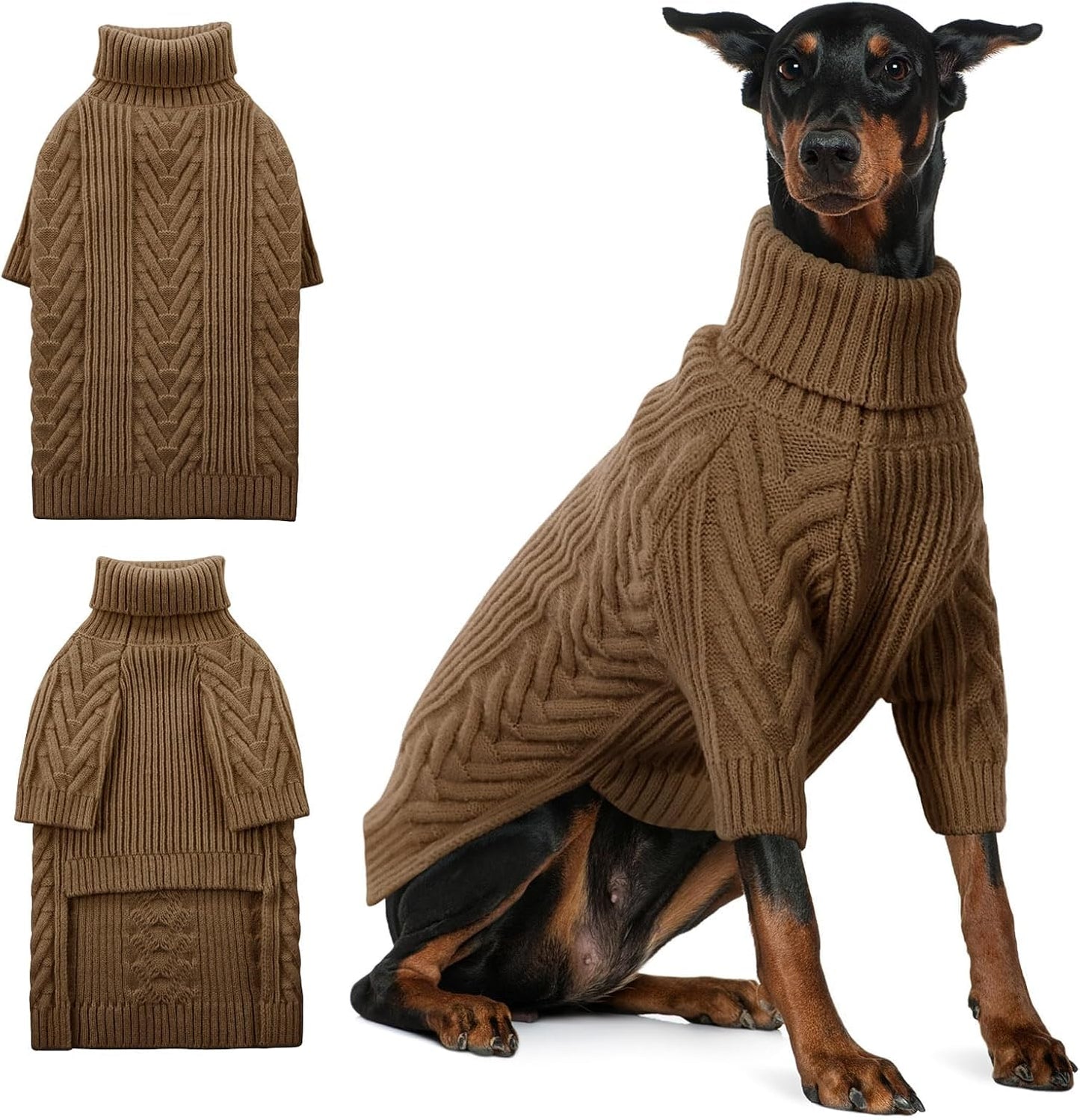 ASENKU Extra-Large Dog Sweater, Dog Sweaters for Extra Large Dogs, Pet Sweatshirt Apparel Turtleneck Pullover Winter for Doberman, Great Dane (Coffee, 4XL)