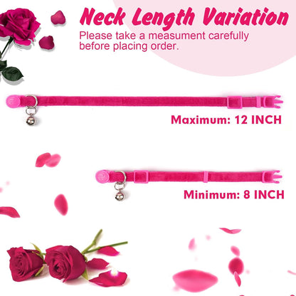 azuza 2 Pack Cat Collar Floral with Bell and Removable Flower Bowtie Breakaway Adjustable Velvet Fabric Cat Collar for Pets and Daily Decoration，Hot Pink & Purple