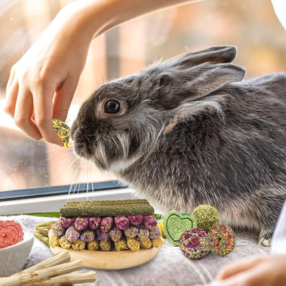 Rabbit Chew Toys,Rabbits Toy for Bunnies Boredom Bunny Toys for Teeth, Timothy Stick, Apple Sticks, Sweet Bamboo, for Guinea Pig, Hamster, Chinchilla, Rat (Red 60pcs DIY Rabbit Toys)