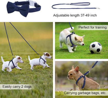 Denim Blue XXS No Pull Adjustable Puppy Harness Set with Multifunction Leash and Collar, Soft No Choke Escape Proof Pet Harness Vest for Small Dogs and Cats