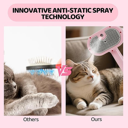 Cat Steam Brush-3 in 1 Pet Brush,Dog Shedding Tool Self Cleaning Pet Spray Depilation Comb with Release Button,Dog Steam Brushs,Cat Grooming Supplies for Long Short Haireds
