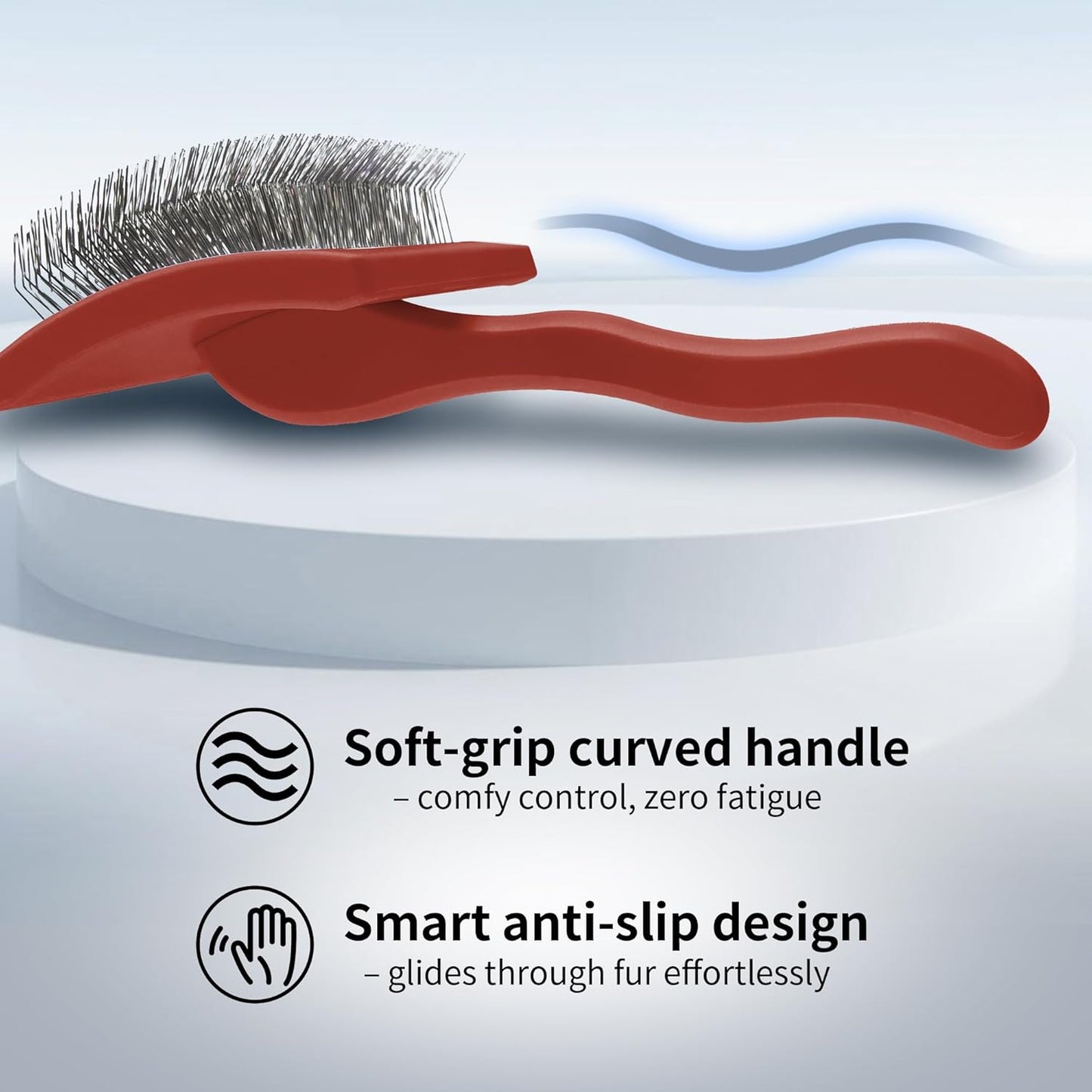 Pet Slicker Brush for Long & Short Hair - Detangling Tool for Dogs & Cats - 135° Angled Stainless Steel Pins, Curved Handle - Gentle Grooming for Small/Medium/Large Breeds (Red)