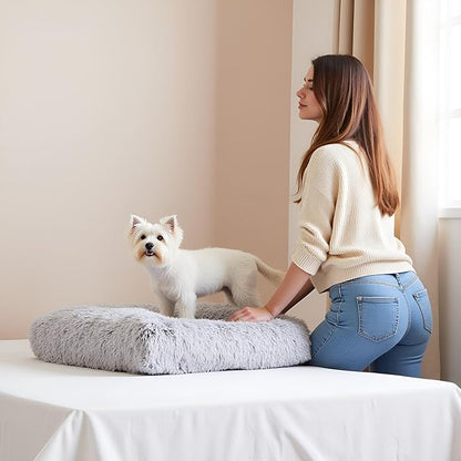 Fluffy Small Dog Bed, Washable Warm Winter Heated Calming Dog Crate Bed for Small Size, Supportive Plush Crate Pad for Dogs(18 * 12", Light Grey).