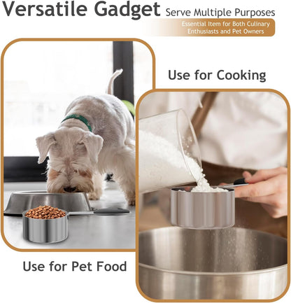 1PCS 3/4CUP(177ml) Dog Cat Food Scoop, Stainless Steel Measuring Cup, Metal Pet Scooper with Inner Precision Scale Measurement