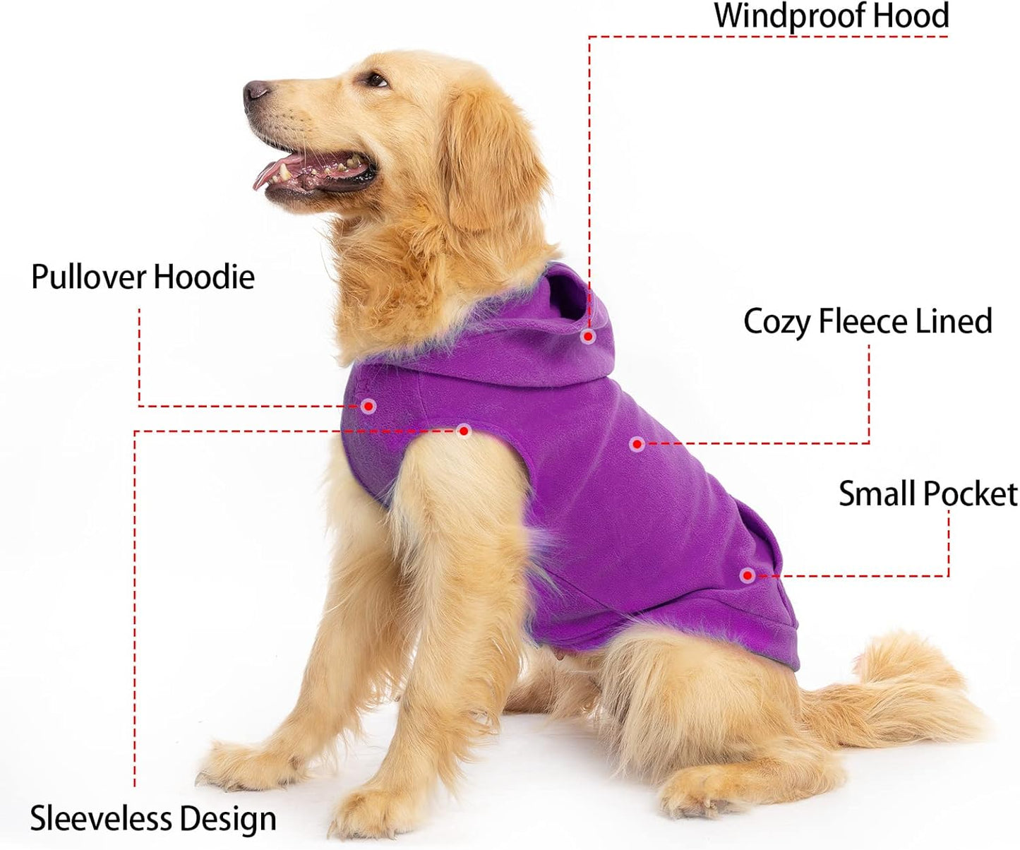EXPAWLORER Dog Hoodie Fleece Sweater Vest, Hooded Dog Sweatshirt Fall Winter Pet Clothes with Leash Hole, Sleeveless Warm Cozy Puppy Clothing for Cat Small Medium Large Dogs Girl Boy, Purple XL