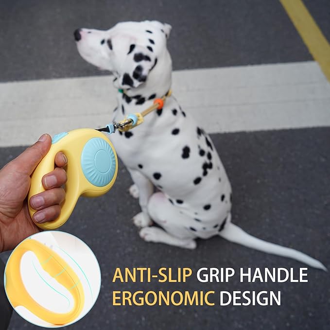 JSXD 360° Tangle-Free Retractable Dog Leash with One-Handed Brake, Pause, Lock, 10 ft Strong Nylon Tape Pet Walking Leash,Suitable for Cats, Small and Medium Dogs up to 66 lbs (Yellow, 10 ft)