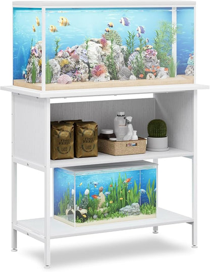 APPLOYN 40-50 Gallon Fish Tank Stand, Aquarium Stand with 3-Tier Storage Shelf, Heavy Duty Metal Frame for Turtle Reptile Terrarium Tank Stand, for Living Room, Office, 36.6" L x 18.9" W x 31.5" H, White
