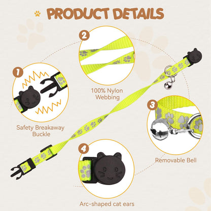 16 PCS Breakaway Cat Collars with Bells Reflective Cat Collar Safety Nylon Kitten Collars Cat Collars for Girl Boy Cats(7.5"-12.6")