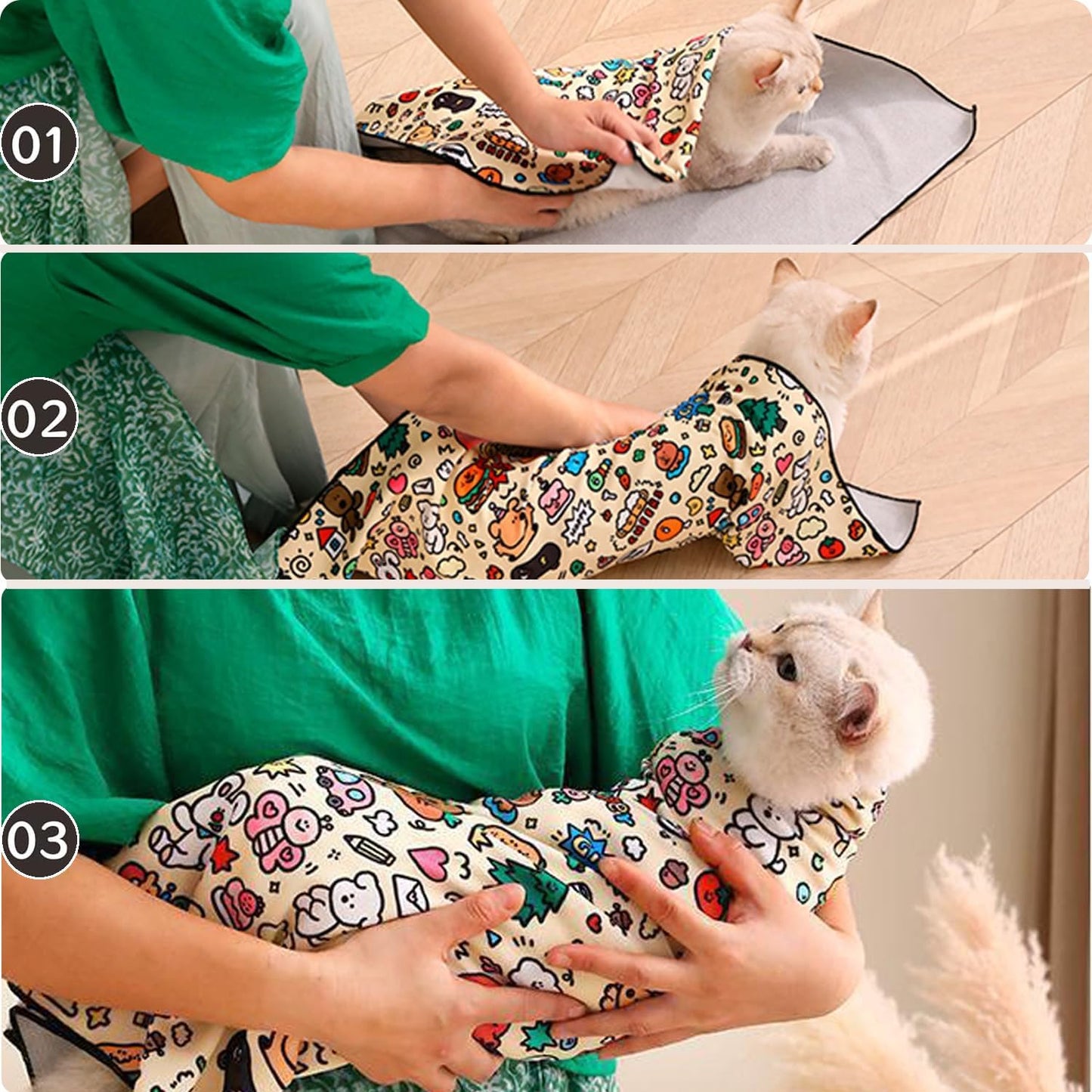 27.6'' Cat Grooming Wrap Cat Wrap for Cutting Nails, Anti-Escape Cat Restraint Wraps for Medicine Nail Clipping Ear Cleaning, Self-Adherent Cat Swaddle Wrap with Nail Clipper - Within 15lbs