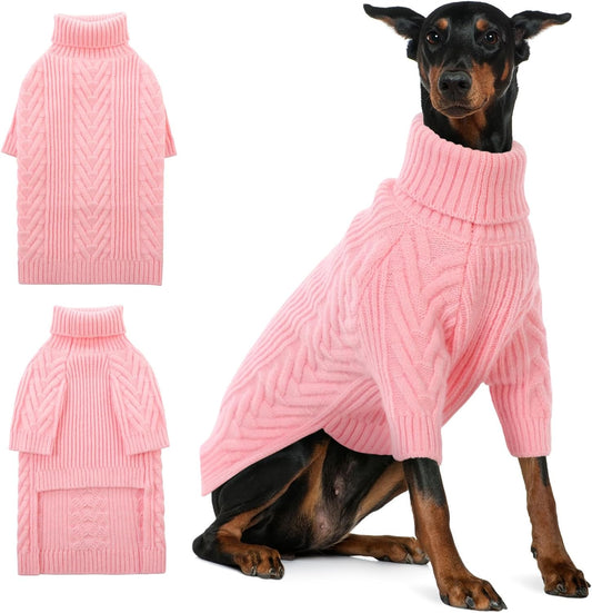 ASENKU Extra-Large Dog Sweater, Dog Sweaters for Extra Large Dogs, Pet Sweatshirt Apparel Turtleneck Pullover Winter for Doberman, Great Dane (Pink, 3XL)