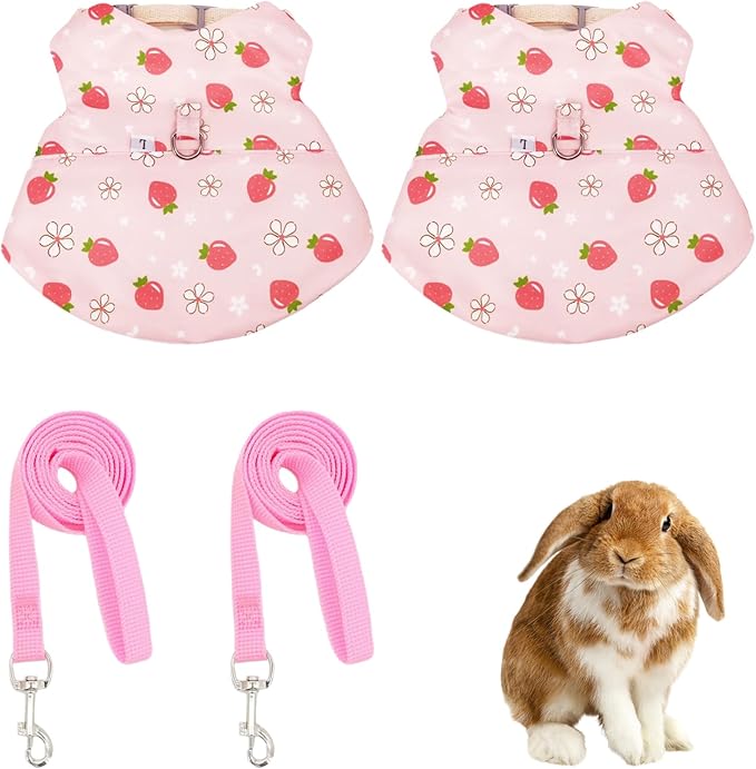 2-Pack Small Pet Harness & Leash Set – Soft, Adjustable Vest for Rabbits, Kittens, Squirrels & More (Pink, L)
