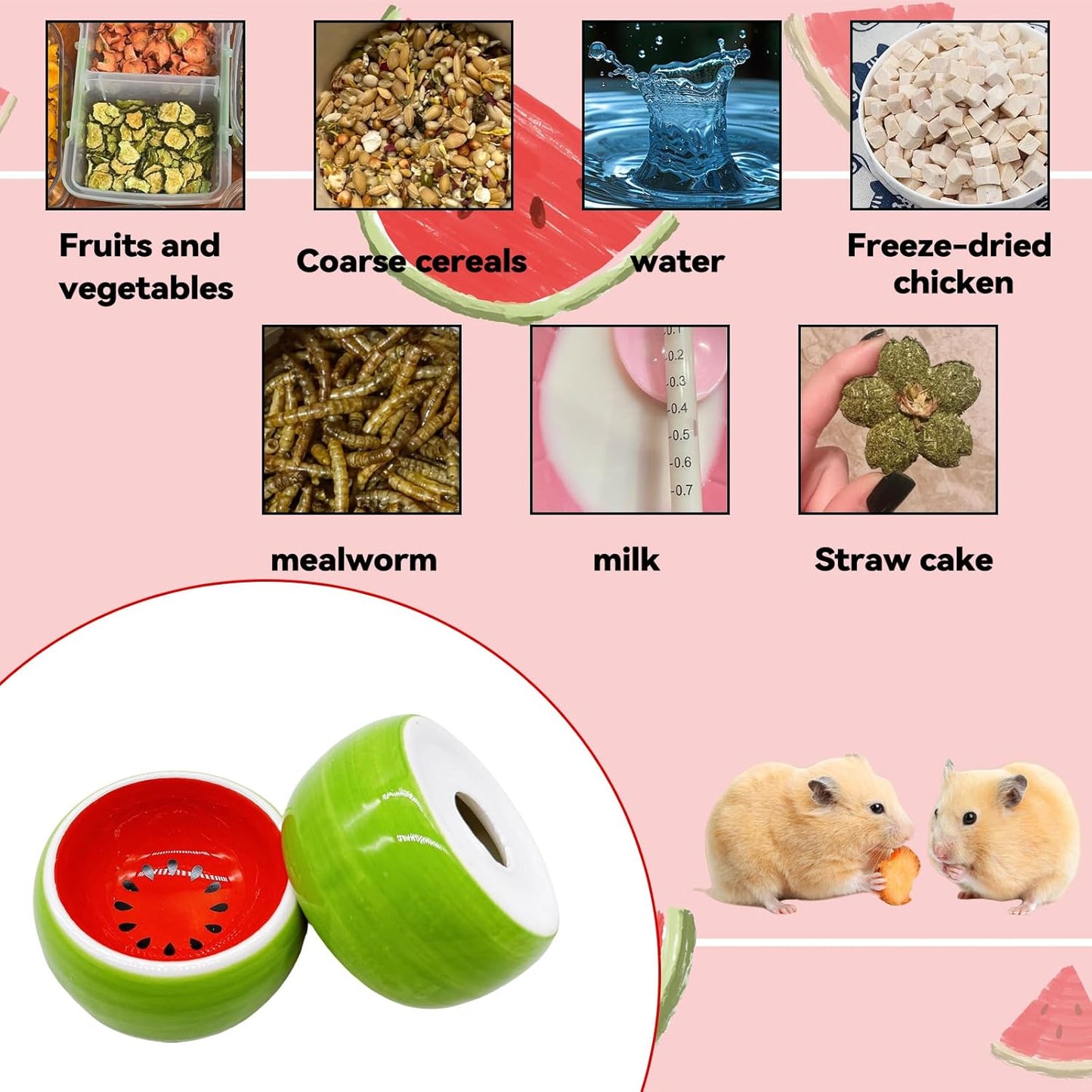 Hamiledyi Hamster Bowl Ceramic Food Water Feeding Dish Guinea Pig Water Rat Bowl for Gerbil Mouse Chinchilla Hedgehog Sugar Glider(2PCS)