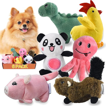 LEGEND SANDY Squeaky Plush Dog Toy 6 Pack for Puppy, Small Stuffed Puppy Chew Dog Toys Bulk with Squeakers, Cute Soft Pet Toy for Small Medium Size Dogs