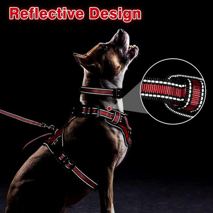 WINSEE Pet Harness Collar and Leash Set, All-in-one Reflective Dog Harness No Pull with Adjustable Buckles for Puppies, Small, Medium, Large, and Extra-Large Dogs (Small, Red)