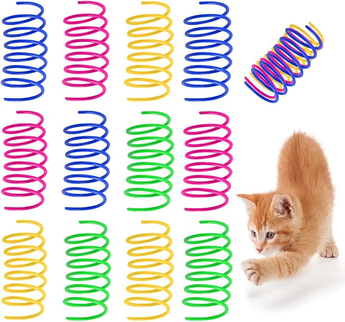 130 Pack Cat Spring Toy, Colorful Interactive Cat Toy Plastic Coil Spiral Springs for Indoor Cats Kitten Swatting, Biting, Hunting