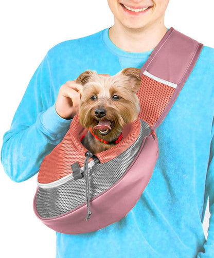 Pet Sling Carrier - Carefully Sized for Teacup & Toy Breed Puppies & Cats (Under 6lb) - Soft Pouch for Small Dogs, Yorkies, Chihuahuas - Ideal for Hands-Free Travel & Walks (Red)