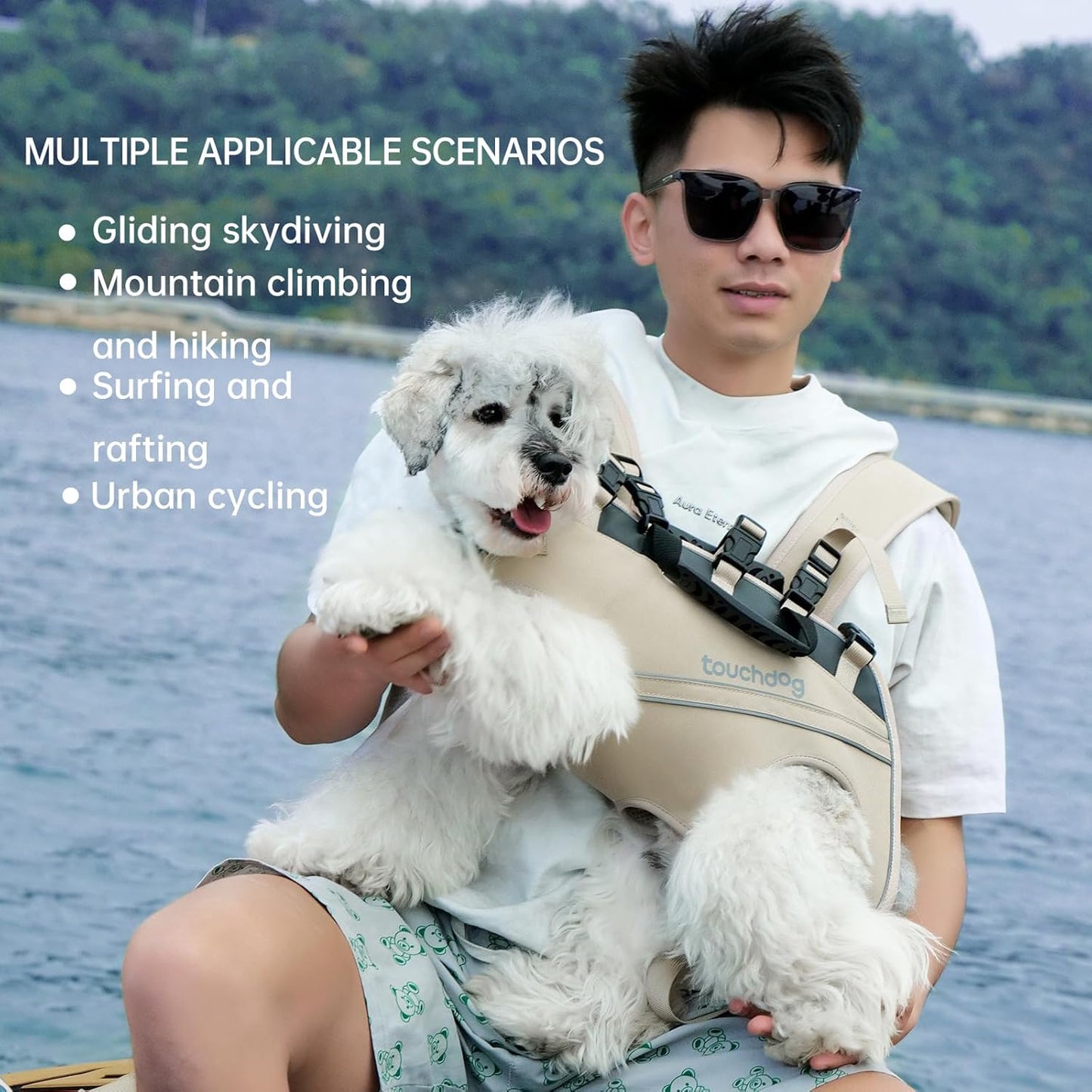 Dog Backpack Carrier for Large Dogs - Hands-Free Pet Travel Pack with 6-Point Safety System, Waterproof & Reflective Design for Motorcycle, Hiking, Surfing (Khaki Color, Medium)