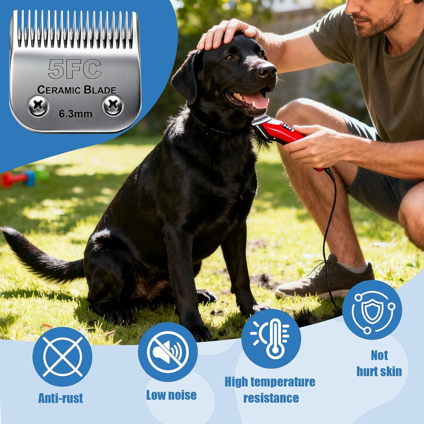 Dog Grooming Replacement Blades Compatible with Andis Dog Clipper, Dog Clipper Blades Compatible with Oster A5,Wahl KM-10 Series Dog Clipper,#5FC Blades (6.3mm)