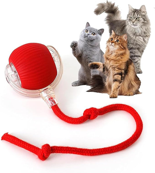 Rocfish Durable Interactive Cat Toys for Indoor Cats, Smart Automatic Cat Chase Ball Toy, Upgraded Speedy Tail Kitten Toy for Bored Indoor Adult Pets (Red)