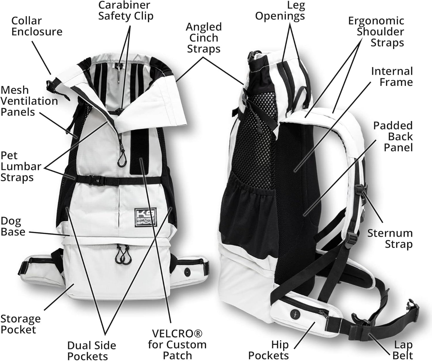 K9 Sport Sack Knavigate - X-Large, Lunar Rock - Ideal for Dogs with 23-25” Back Length - Adjustable, Backpack-Style Carrier with Internal Frame & Padded Hip Belt