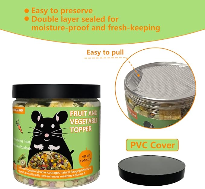 Natural Hamster & Gerbil Food 6oz, Vitamin & Mineral Rich Daily Diet for Hamsters, Gerbils,Guinea Pigs, Chinchillas,Supports Dental Health and Digestion, Fruit & Vegetable Hamster Food