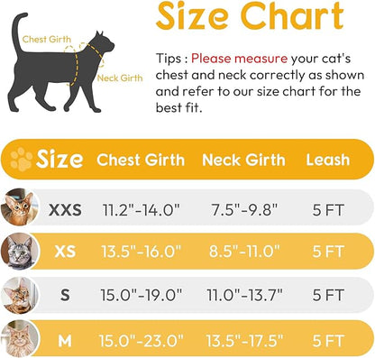 Dooradar Cat Harness and Leash Set, Escape Proof Safe Adjustable Kitten Vest Harnesses for Walking, Easy Control Soft Breathable Mesh Jacket with Reflective Strips for Cats, Yellow, XS