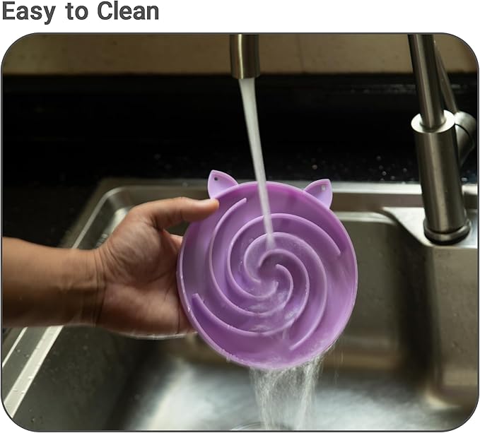 Slow Feeder Cat Bowl, Easy to Clean Silicone Bowl, Ideal for Dry and Wet Food (Purple and Pink)