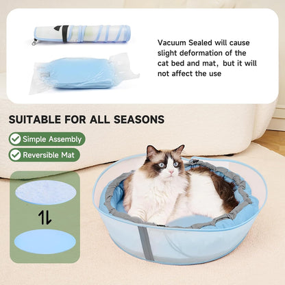 Cat Beds for Indoor Cats, Round Dog Bed for Small Dogs, Puppy, Kitten -Soft Plush Washable Cat Bed Calming with Protective Shield (Blue，21 Inches)