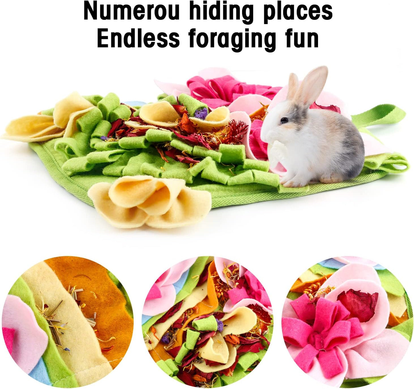 Rabbit Foraging Mat, 11.8" X 11.8" Interactive Feeding Game, Machine Washable Felt Fabric Pet Foraging Mat for Rabbits, Guinea Pigs, Hamsters, and Small Animals Anti Slip Feeding Mat Treat Dispenser