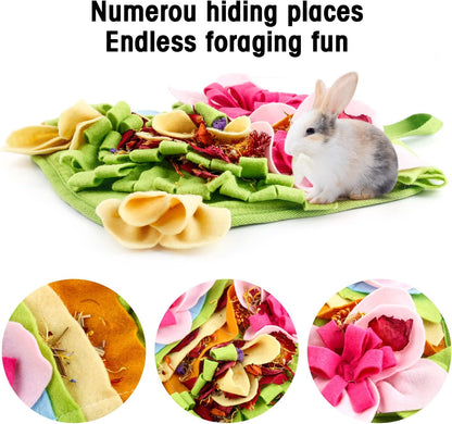 Rabbit Foraging Mat, 11.8" X 11.8" Interactive Feeding Game, Machine Washable Felt Fabric Pet Foraging Mat for Rabbits, Guinea Pigs, Hamsters, and Small Animals Anti Slip Feeding Mat Treat Dispenser