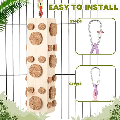 Skyygemm 2 Pcs Bird Parrot Chew Toys Wooden Foraging Hanging for Birds Parrots Cork Stopper Toys Cage Woodpecker Feeding Toy for Macaws, Small Parakeets Conure Budgies Finches Cockatiel