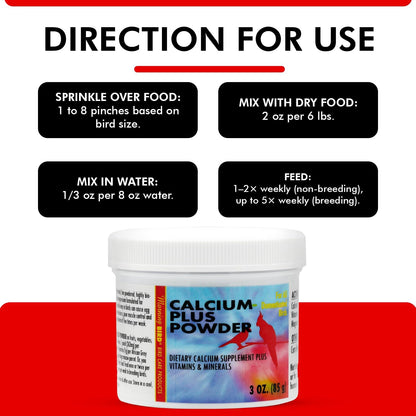 Morning Bird Calcium Plus Powder for Birds 3 oz – Calcium Supplement with Vitamin & Protein Powder – Supports Bone Health, Muscle Function & Digestive Balance – Easy-to-Mix Calcium Formula