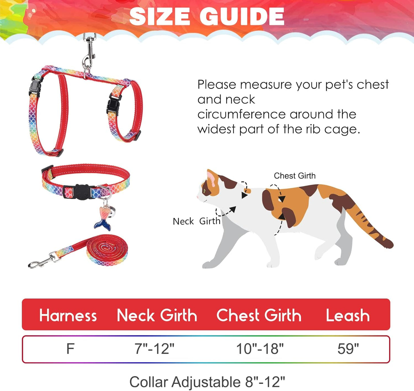 PAWCHIE Cat Harness with Leash and Collar Set - Escape Proof Adjustable Glow in The Dark Cat Harness for Kitty Outdoor Walking Multicolor