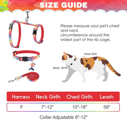 PAWCHIE Cat Harness with Leash and Collar Set - Escape Proof Adjustable Glow in The Dark Cat Harness for Kitty Outdoor Walking Multicolor