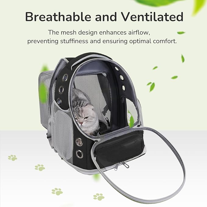 Cat Backpack Carrier for Large Cats, Expandable Cat Bubble Backpack, Dog Carriers for Small Medium Dogs, Airline Approved Pet Carrier for Travel Hiking Outdoor(Black)