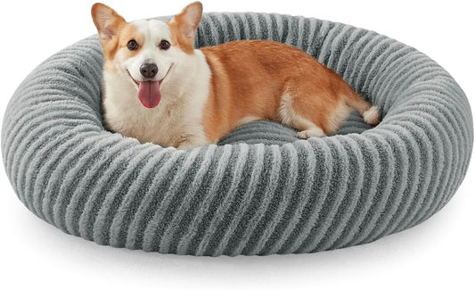 MIXJOY Dog Beds Large Sized Dogs, Washable Dogs Bed with Removable Cover, Cozy Donut Dog Ded Fluffy Plush Faux Fur Pet Bed with Anti-Slip Bottom, 36"x36"x10", Grey