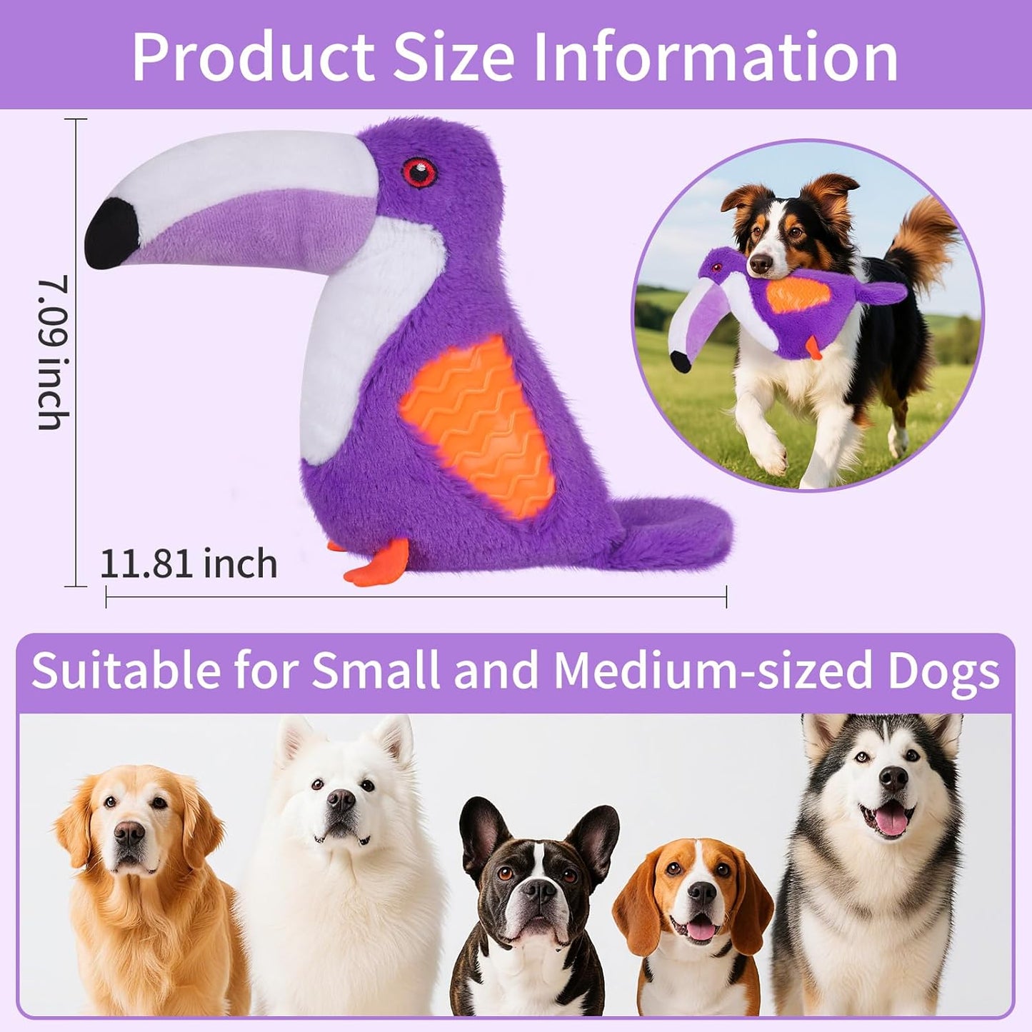 Dog Toys Plush,Squeaky Dog Toys,Cute Tantou Plush Toy for Small Dogs,Soft Stuffed Interactive Chew Toys to Keep Them Busy(Purple)
