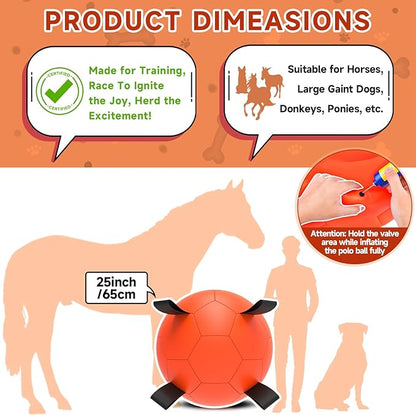 QDAN Herding Ball for Dogs, 25 inch Dog Balls with Straps, Giant Dog Toys Horse Toy, Dog Herding Ball for Australian Shepherd, Orange