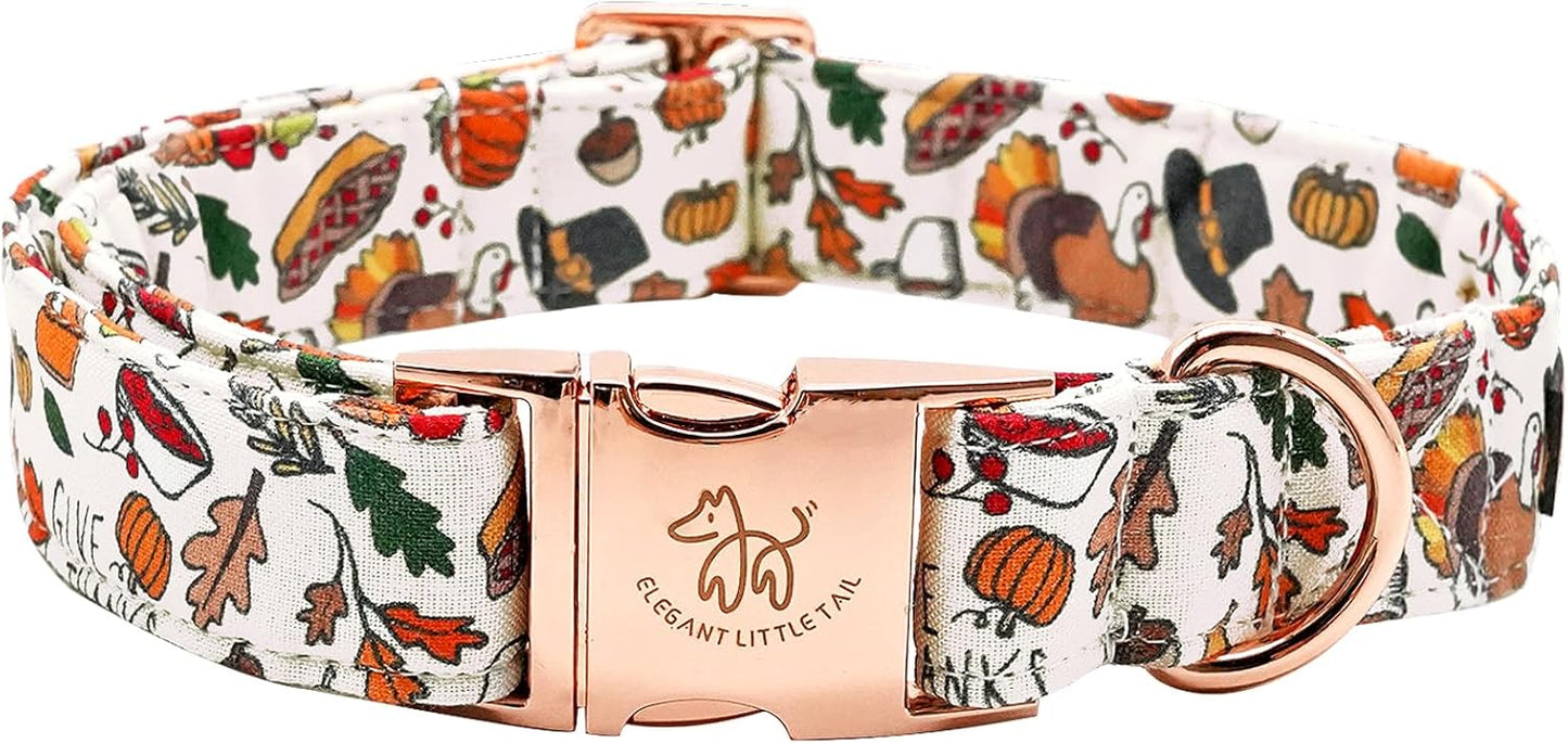 Elegant little tail Thanksgiving Dog Collar, Fall Turkey Print Pet Collar Durable Dog Collars Male or Female Holiday Pet Gift Adjustable Dog Collar for X-Large Dogs